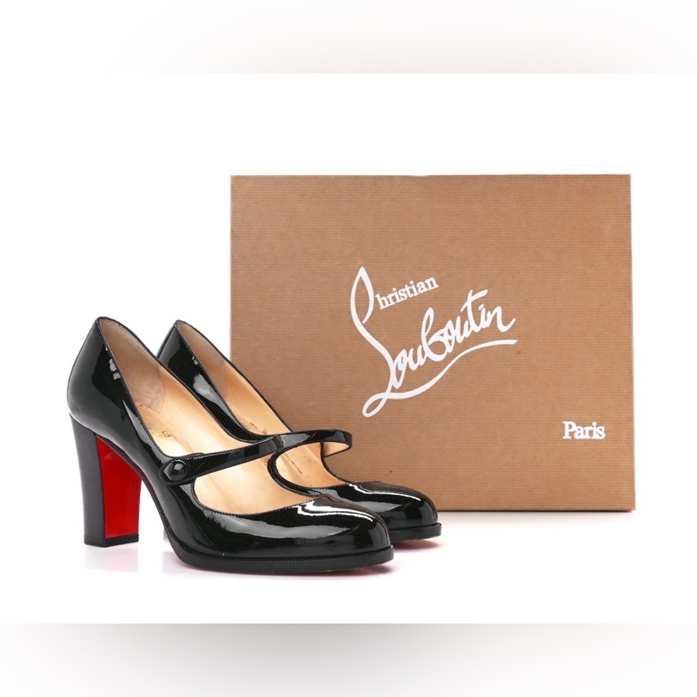 Christian Louboutin Black Patent Mary Jane Pumps with Red Soles